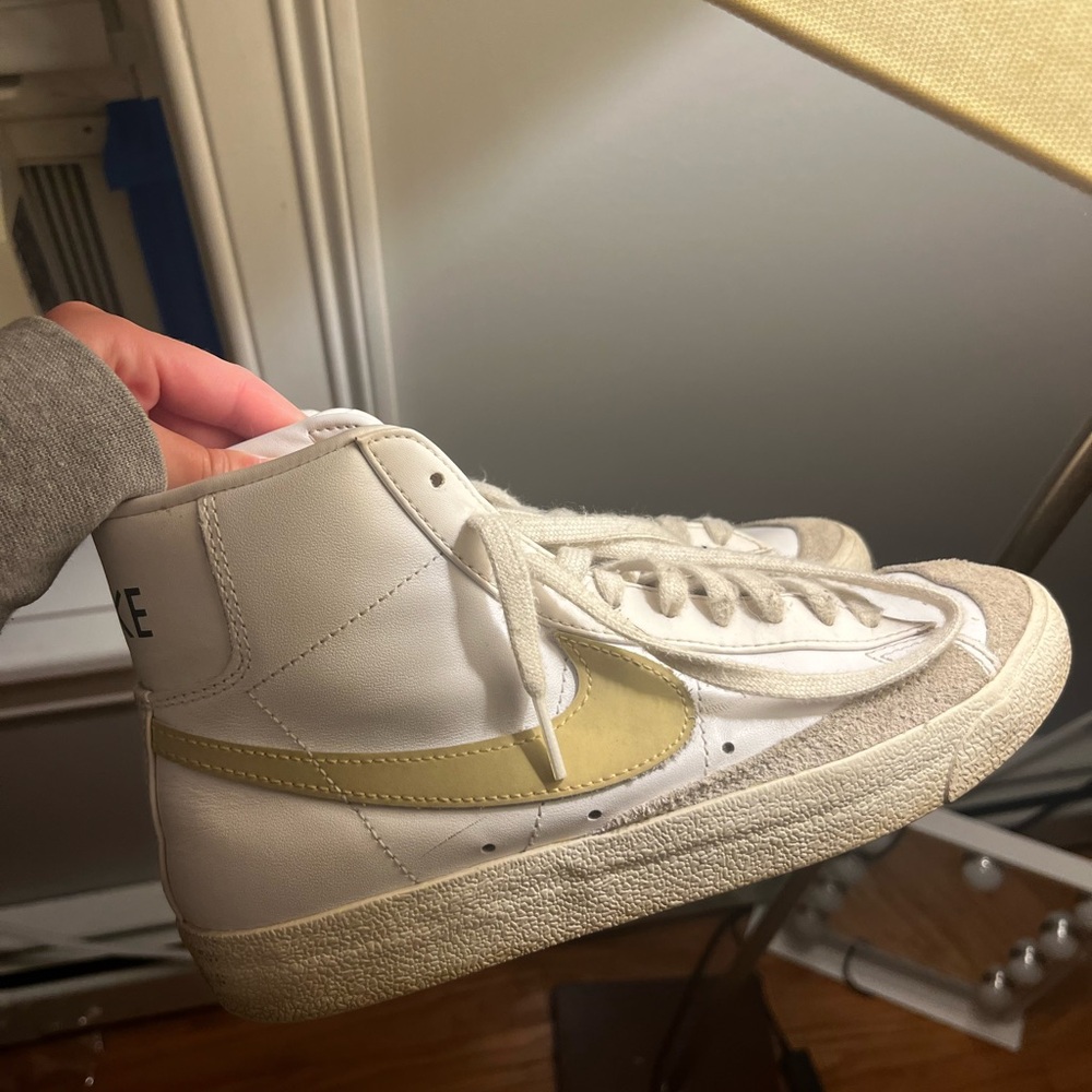 Nike White and Gold High-Top Sneakers